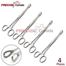 4 Pcs Sponge Forceps 7" Straight Slotted Jaws Surgical Body Piercing Tools