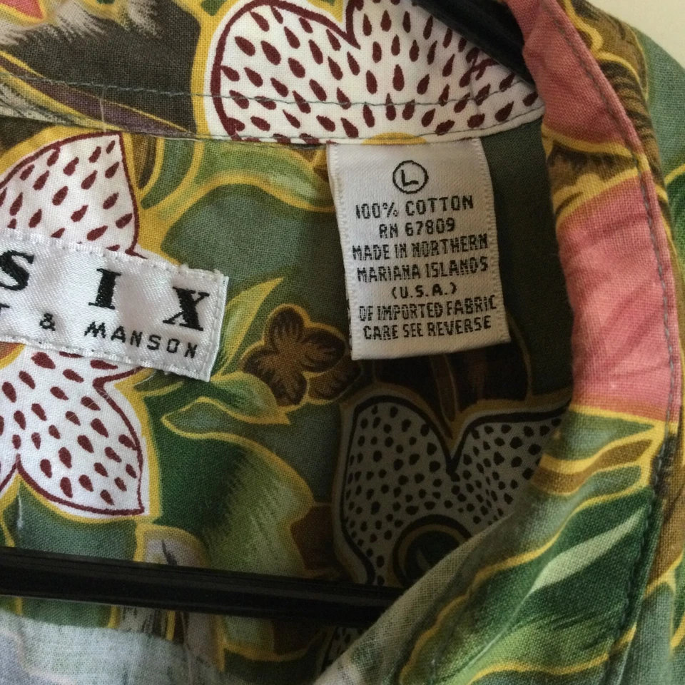 BASIX Fenn Wright & Mason Mens Floral Button Down Shirt Green Hawaiian L - Image 3 of 4