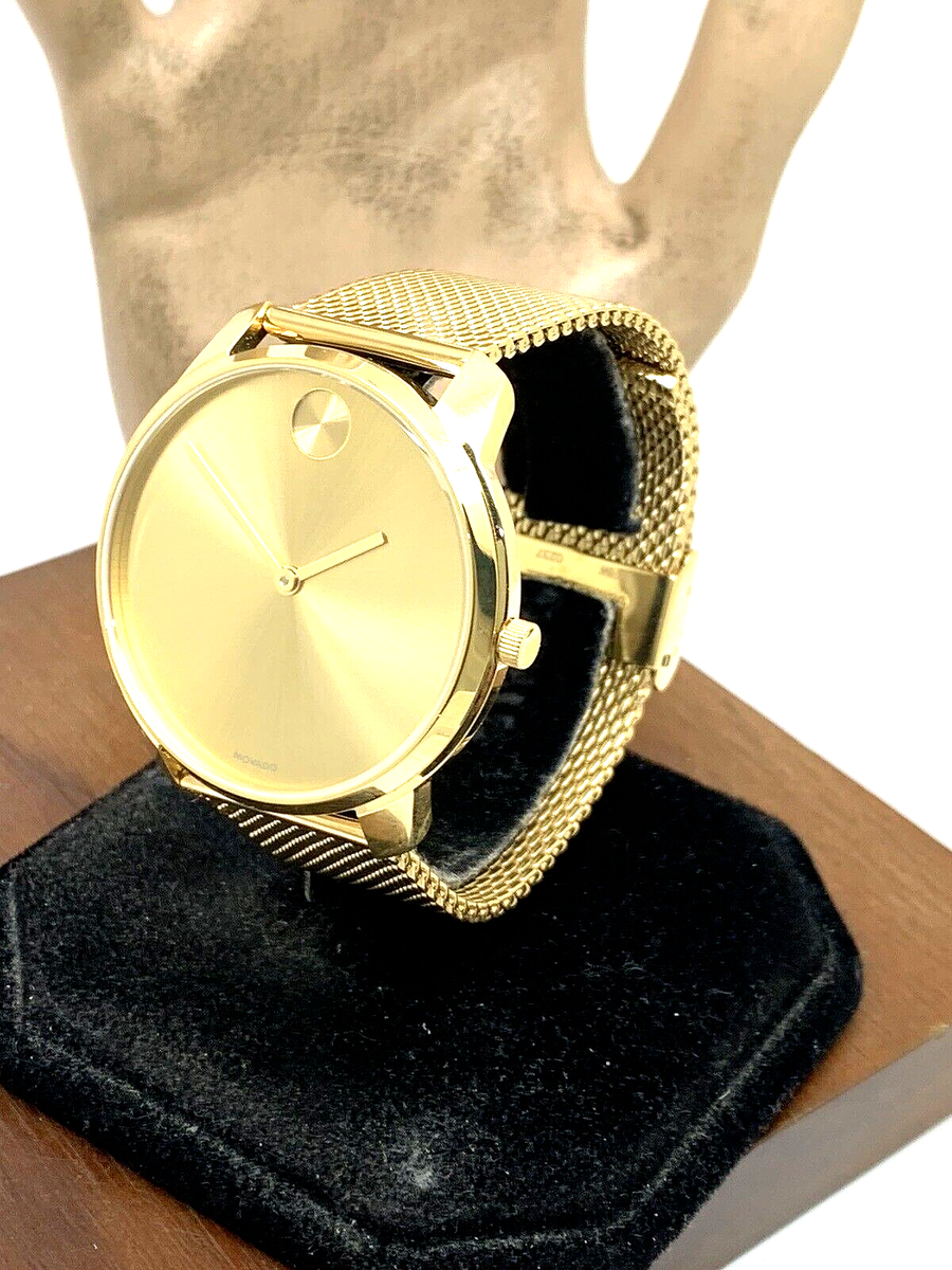 新品 MOVADO BOLD ゴールド メッシュベルト 腕時計 3600833 Movado Bold 3600833 Yellow Gold PVD Mesh Bracelet Swiss