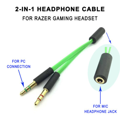 2-in-1 Adapter Cable Headset Stereo Audio Mic Splitter