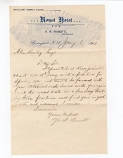 Royal Hotel Letterhead Springhill, N.S. 1901 McNutt
