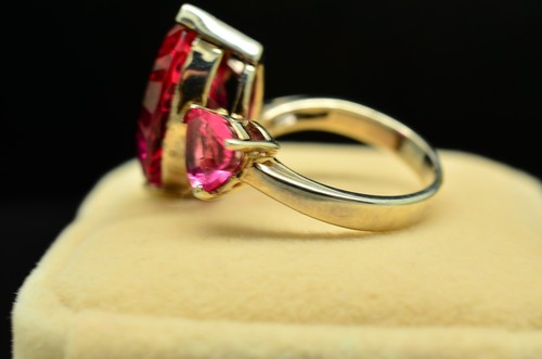 925 Sterling Silver Two Stone Pink CZ Ring Band Size 7.75 - Picture 4 of 7
