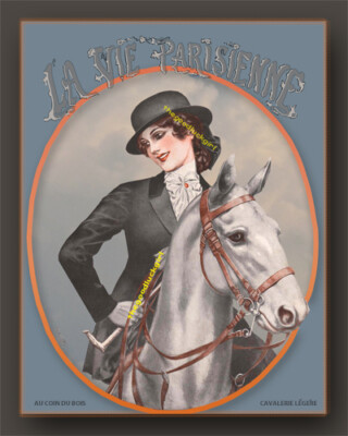 GRAY HORSE RIDER 8x10 La Vie Parisienne vtg French cover Art equestrian print