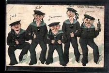 German Navy Sailors Comic - Artist Drawn WWI POSTCARD