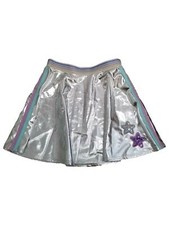 Girls Silver Cute Shiny Sequin Stars Purple Colorful Stripes Skater Skirt