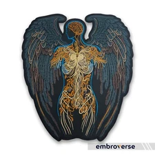 Anatomical Angel Large Back Patch - Human Figure with Angelic Wings, Embroidered