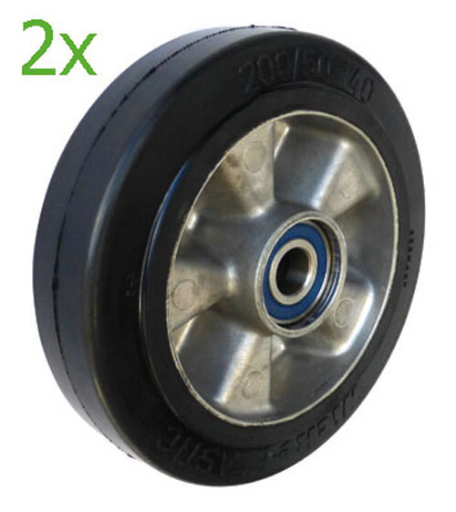 2x Hand Pallet Truck Steer Wheels, Black Rubber on Alloy, ø180 x 50mm