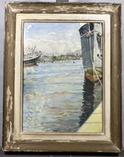 Impressionist Landscape Atypical Panoramic View Of A Docked Cargo Ship