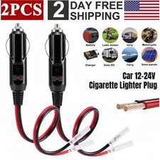2PCS 12-24V Fused Male Car Cigarette Lighter Adapter Socket Plug Connector Cable