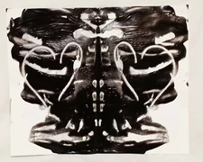 Original Abstract Art Ink Blot Mirror Image Reflection Black White 7" Hearts 