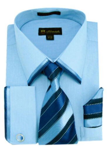 Camisa de vestir para hombre 60% algodón 40% poliéster corbata con puño francés Hanky SG23 - Imagen 11 de 12