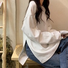 Spring Fall Women T Shirt Split Harajuku Top Oversize Blouse Student Casual