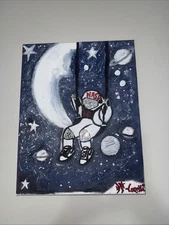 Hand Painted Painting: Astronaut on the Moon Hand-Painted Painting: Space Dreams