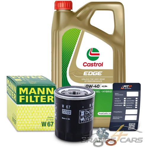 MANN ÖLFILTER+5L CASTROL EDGE 0W-40 A3/B4 FÜR SMART FOR-FOUR 1.1 1.3