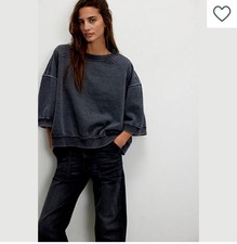 Free People  We The Free Everything Pullover Sweatshirt Black Sz Small