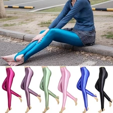 MJINM Glossy Elastic Thin Pants Stirrup Leggings Opaque Yoga Gymnastic Jeggings 