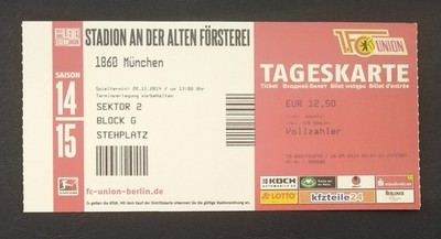 TICKET 2. Bundesliga 2014/15 Union Berlin - TSV 1860 München # 292