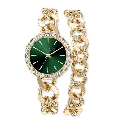 Jessica Carlyle Green Dial Wrap Around Bracelet Watch in Goldtone
