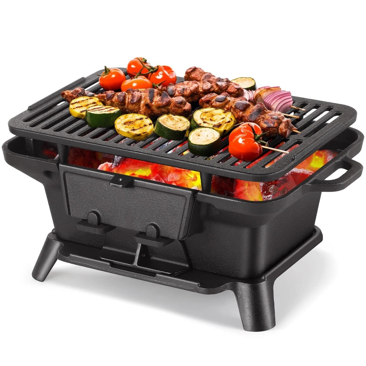 Hibachi Grill Outdoor, Portable Mini Charcoal Grill, Pre-Seasoned Cast Iron, Sma