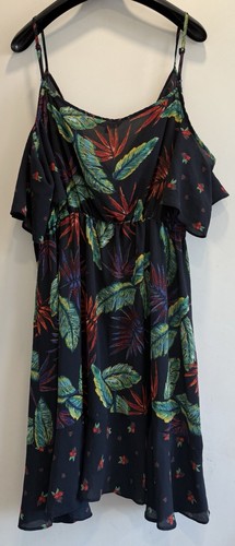 Redherring Dress 18 Summer Leaf Print Adjustable Straps Cold Shoulder - Picture 2 of 7