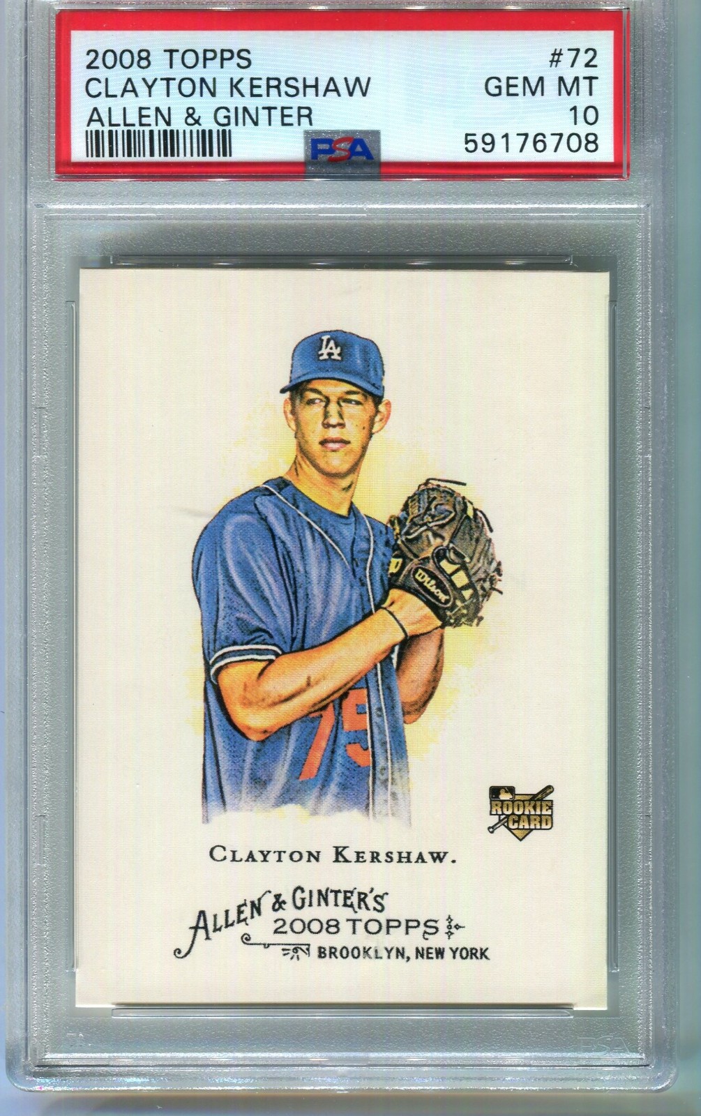CLAYTON KERSHAW 2008 ALLEN & GINTER #72 ROOKIE RC PSA 10