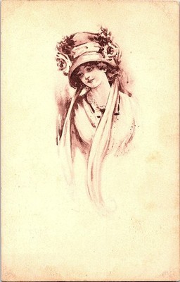 Sepia Kunst Mädchen Nr. 110 Postkarte Edwardianische Dame Mode Hut 1911