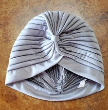Grey Pleated Head Wrap Turban Bonnet One Size