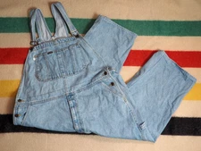 VTG 90s LA Gate Faded Blue Denim Baggy Carpenter 42x30 Overalls Bibs Mens