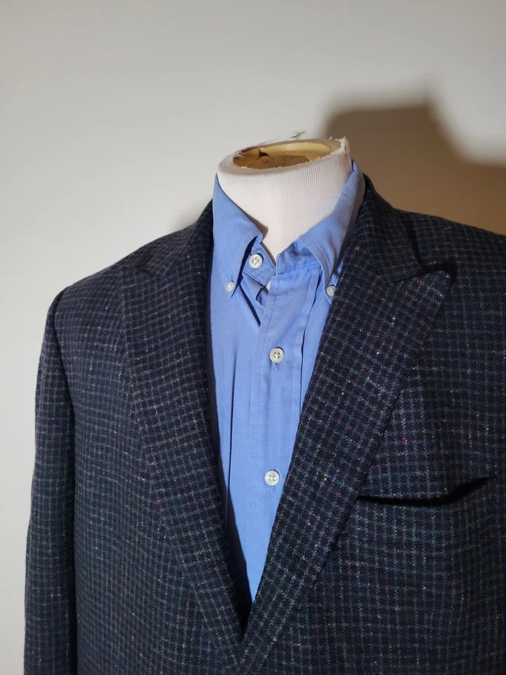 Vtg 42L Black Colorful Check Fleck 100% Cashmere Peak LapelSport Coat Jacket - Image 3 of 4