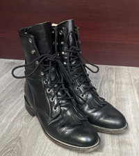 Vintage 90s Women's Justin L0506 Black Leather Roper Kiltie Boots Size 5.5 A