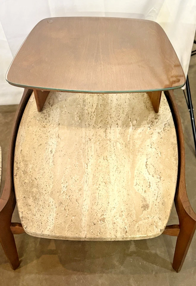 Bertha Schaefer Furniture MCM доска для серфинга травертин журнальный столик и два торцевых стола - Изображение 2 из 4