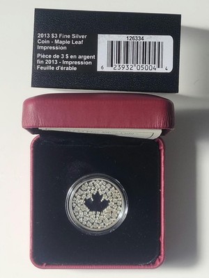 2013 Canada $3 Fine 99.99 Silver Coin Maple Leaf Impression BOX&COA