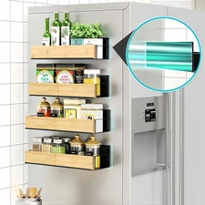 Magnetic Fridge Shelf Spice Rack Black Iron Space Saving Kitchen Organizer Shelf