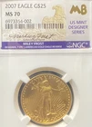 2007 1/2 OZ $25 AMERICAN GOLD EAGLE NGC MS 70 MILEY FROST HAND SIGNED