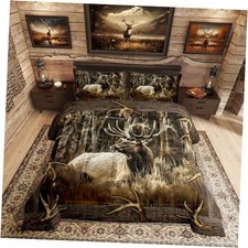 Rustic Deer Comforter Set for Cabin Lodge Vintage Elk Moose Queen Color 02