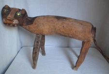 Vintage large Outsider ART /Folk Art Carved Wood Cat Painted Eyes & Whiskers 31"