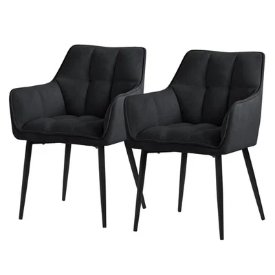 2x Sillas de comedor negras de tejido de rizo asiento ergonómico con patas metal - Imagen 1 de 4