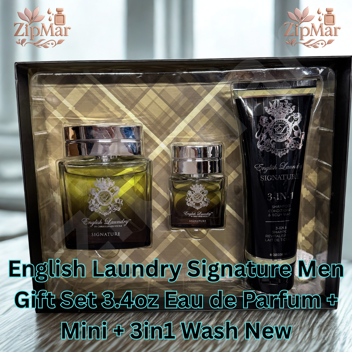 Men New English Laundry Signature 3 Pc Gift Set 3.4oz + 20ml EDP +