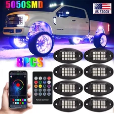 8Pods RGB LED Rock Lights Offroad Music Wireless Bluetooth Underglow Neon Lights