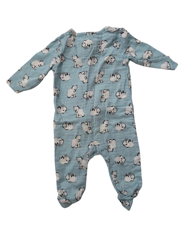 Pijama Aden + Anais 0-3 Mos Azul Blanco Oso Polar Muselina Cremallera Frontal Footie Foto 2 de 4