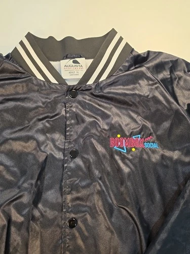 Vtg Augusta Sportswear Satin Baseball Varsity Bomber Jacket Boombox Social image 3