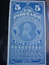 U S Stamps Newspapers/Periodicals Scott PR4 five cents Hinge Remnant & Thin