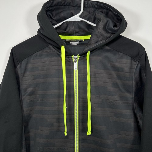 Under Armour Full Zip Hoodie Mens Size Small Black Neon Green Accents Colorblock - Picture 2 of 13