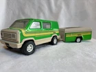 Vintage 1970s Tonka Green Camper Van & Pop-Up Trailer – With Original Stickers