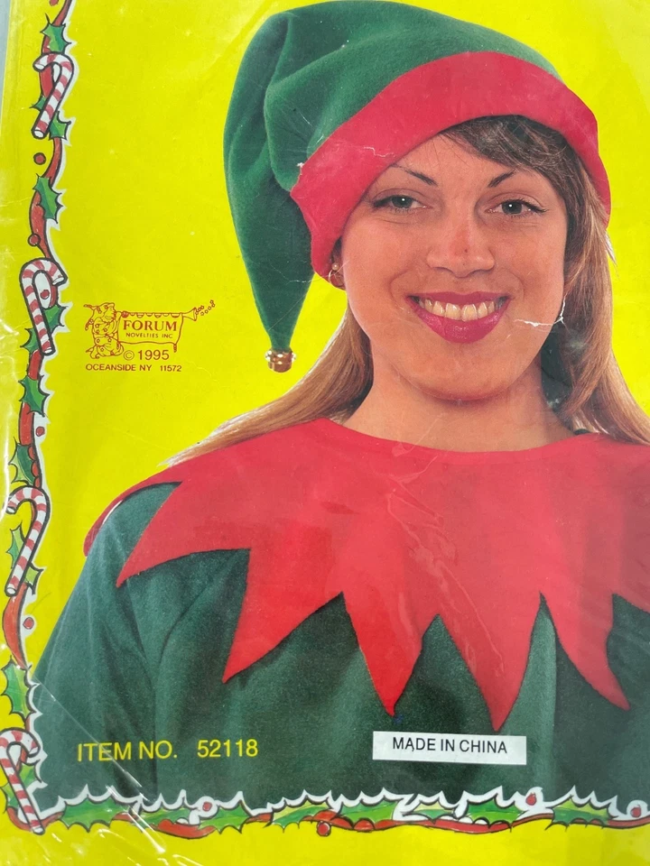 Chapéu e colarinho Elf Santas tamanho adulto verde vermelho bobo da corte fórum novidades NOVO - Imagem 2 de 4