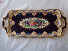 LONGWY, M-P CHEVALLIER, SUPERBE PLAT À CAKE ÉMAUX POLYCHROME MODÈLE RENAISSANCE