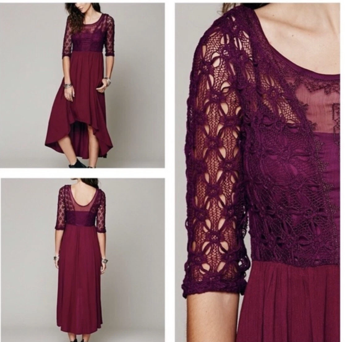 Free People Lonesome Dove Hi Low Plum Lace Dress 8 eBay