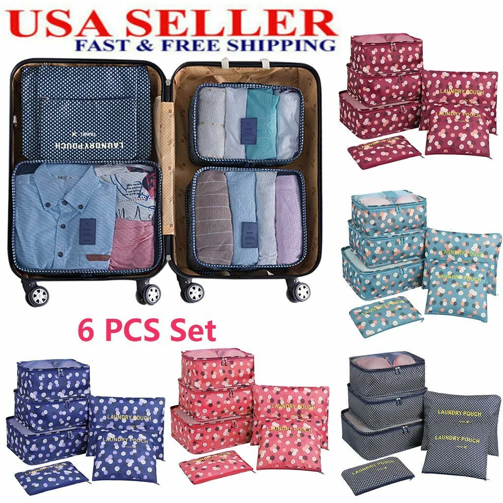 6PCS Foldable Packing Cubes Set Travel Storage Bags Suitcase