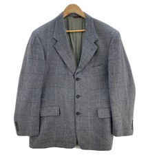 Vintage Cricketeer Blazer 42L Gray Herringbone Plaid 100 Wool 3 Button USA