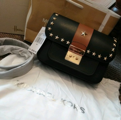 Michael Kors Star Sloan Editor Spalla Borsa Di Pelle Marrone Nero e Oro.  RRP £ 360 | eBay